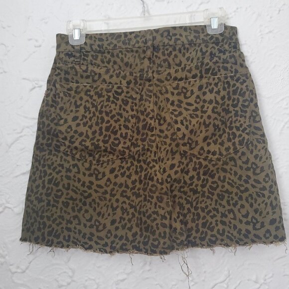 Zara Green Animal Print Denim Raw hem Skirt - Picture 2 of 3